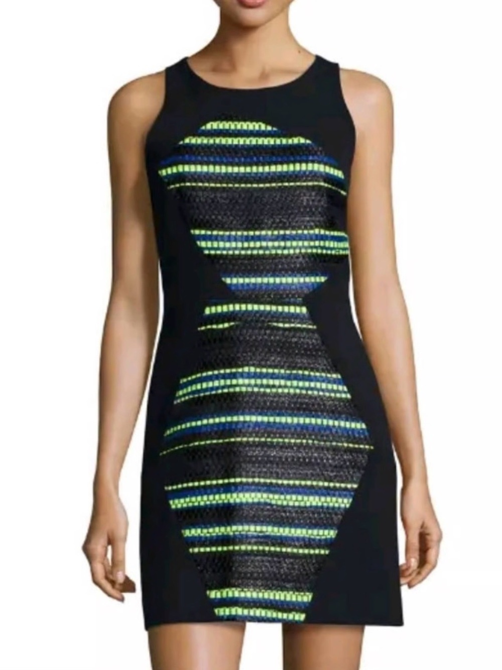 Milly Black Mini Dress with Neon Green and Blue Stripes